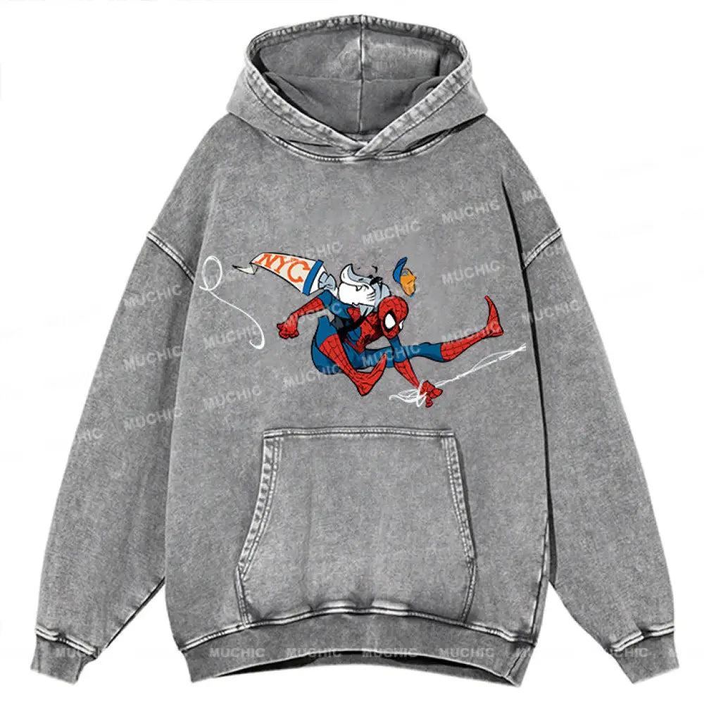 Muchic Unisex ’Spider’ Fun Cartoon Retro Fashion Pattern Print Long Sleeve Hooded Sweater