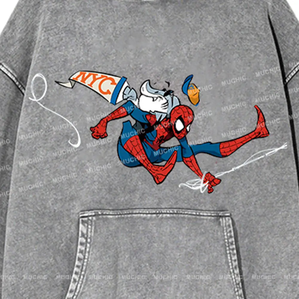 Muchic Unisex ’Spider’ Fun Cartoon Retro Fashion Pattern Print Long Sleeve Hooded Sweater