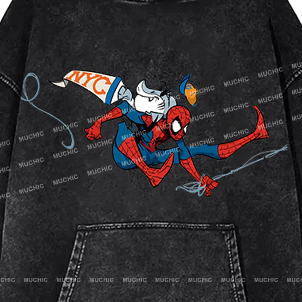 Muchic Unisex ’Spider’ Fun Cartoon Retro Fashion Pattern Print Long Sleeve Hooded Sweater