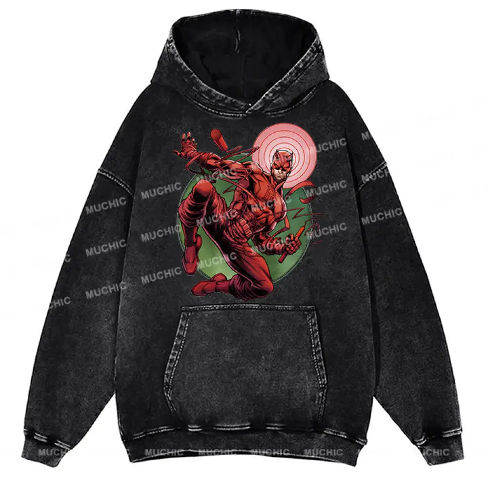 Muchic Unisex ’Spider’ Funny Cartoon Retro Fashion Graphic Print Long Sleeve Hooded Sweater