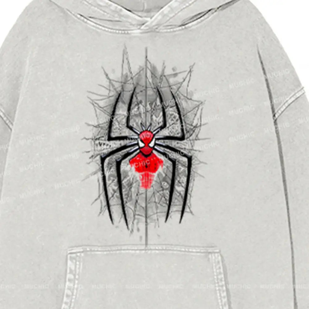 Muchic Unisex ’Spider’ Funny Cartoon Retro Fashion Graphic Print Long Sleeve Hooded Sweater