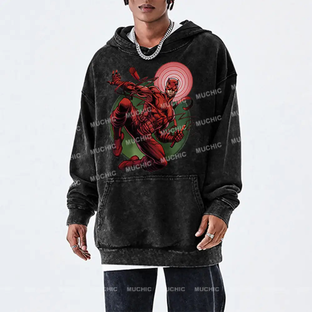 Muchic Unisex ’Spider’ Funny Cartoon Retro Fashion Graphic Print Long Sleeve Hooded Sweater