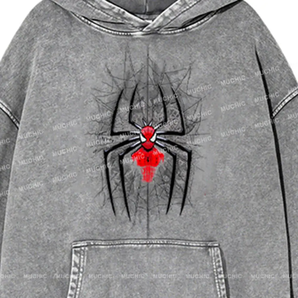 Muchic Unisex ’Spider’ Funny Cartoon Retro Fashion Graphic Print Long Sleeve Hooded Sweater