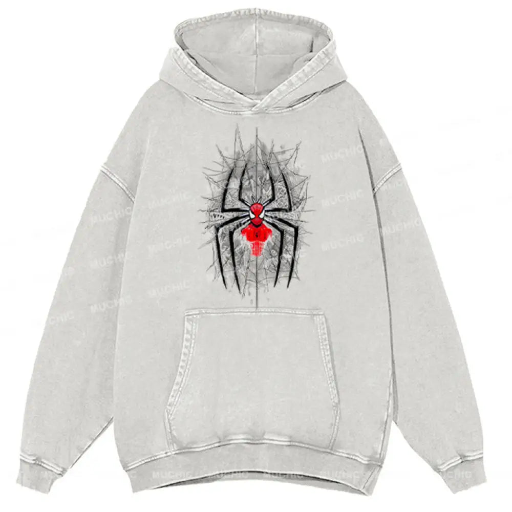 Muchic Unisex ’Spider’ Funny Cartoon Retro Fashion Graphic Print Long Sleeve Hooded Sweater