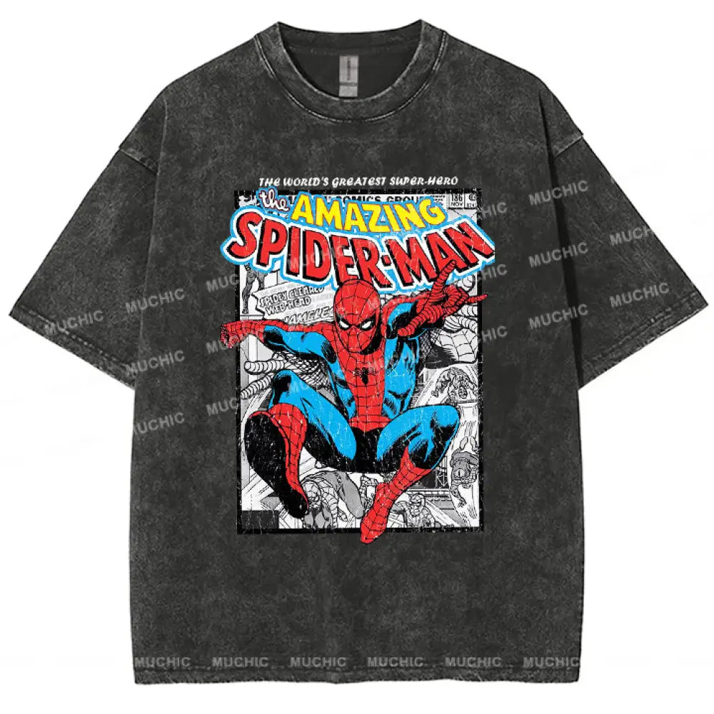 Muchic Unisex ’Spider-Man’ Funny Cartoon Retro Fashion Graphic Print Long Sleeve Hooded Sweater