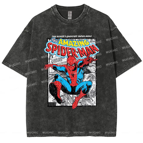 Muchic Unisex "Spider-Man" Funny Cartoon Retro Fashion Graphic Print Long Sleeve Hooded Sweater (T-shirt)