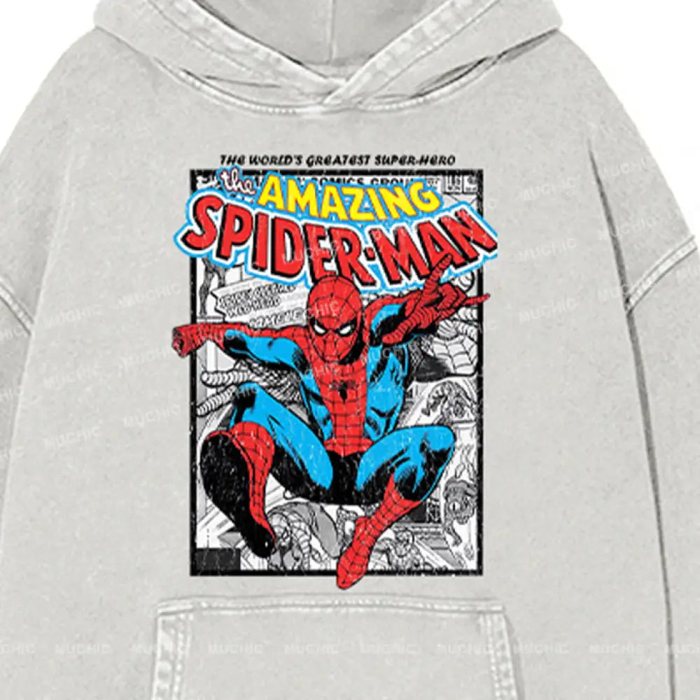 Muchic Unisex ’Spider-Man’ Funny Cartoon Retro Fashion Graphic Print Long Sleeve Hooded Sweater