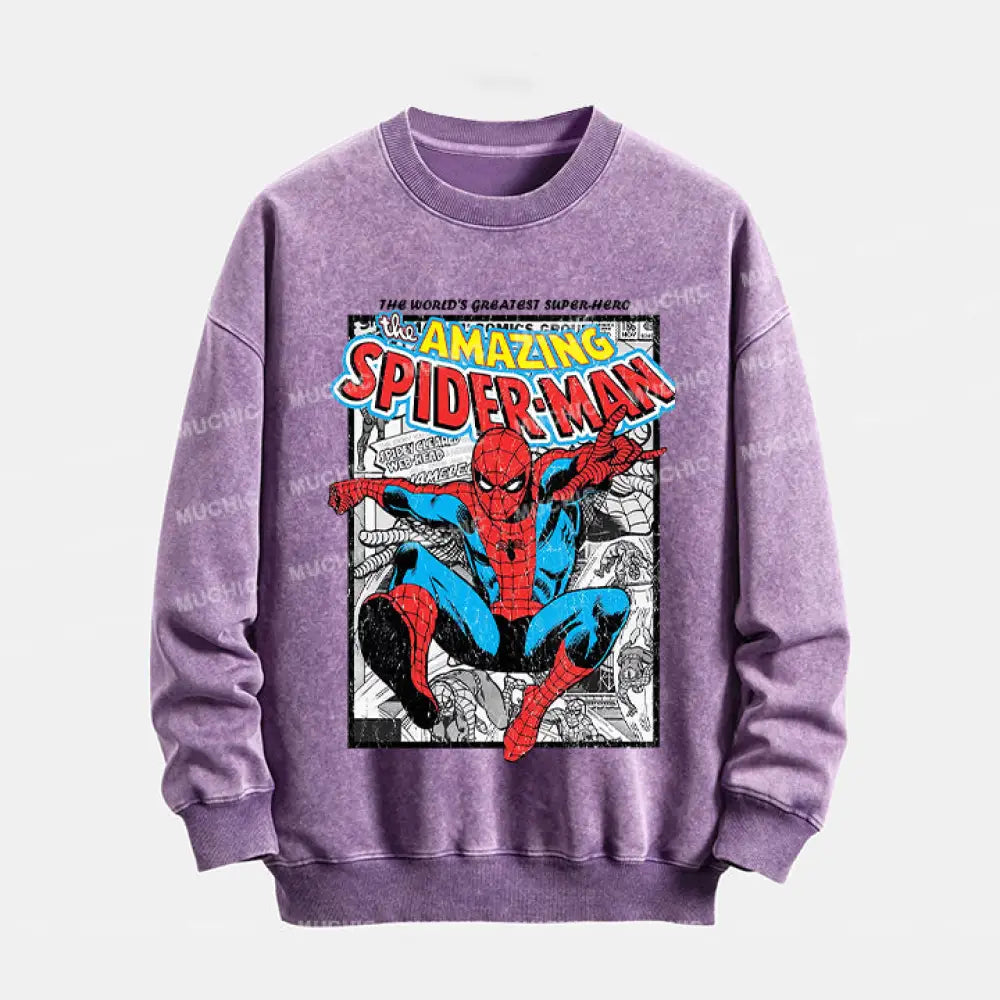 Muchic Unisex ’Spider-Man’ Funny Cartoon Retro Fashion Graphic Print Long Sleeve Hooded Sweater