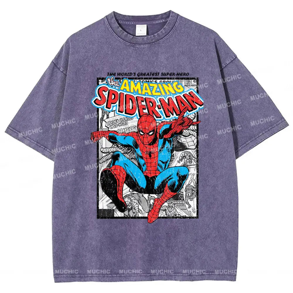 Muchic Unisex ’Spider-Man’ Funny Cartoon Retro Fashion Graphic Print Long Sleeve Hooded Sweater