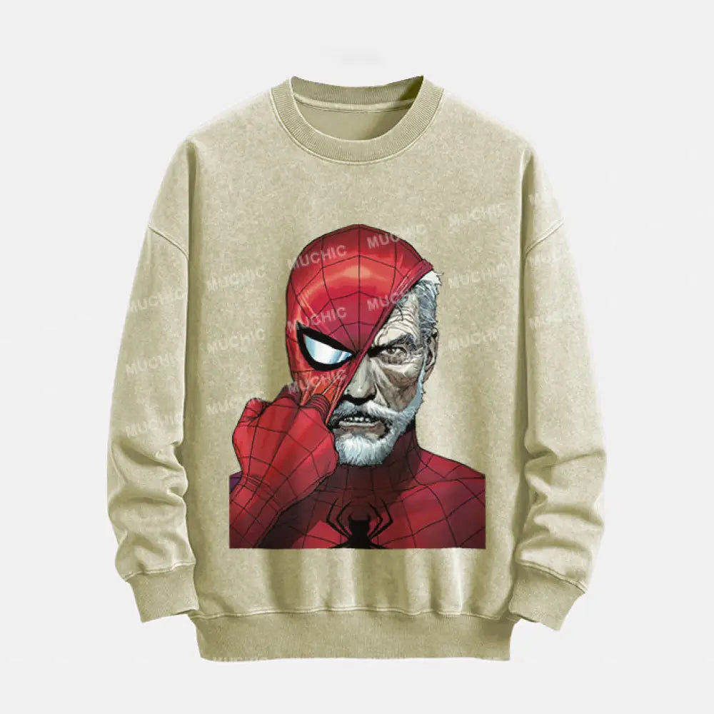 Muchic Unisex ’Spider Mask’ Retro Fashion Graphic Print Long Sleeve Hooded Sweater (T-Shirt)