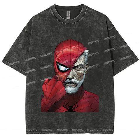 Muchic Unisex "Spider Mask" Retro Fashion Graphic Print Long Sleeve Hooded Sweater (T-shirt)