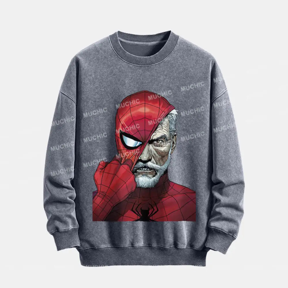 Muchic Unisex ’Spider Mask’ Retro Fashion Graphic Print Long Sleeve Hooded Sweater (T-Shirt)