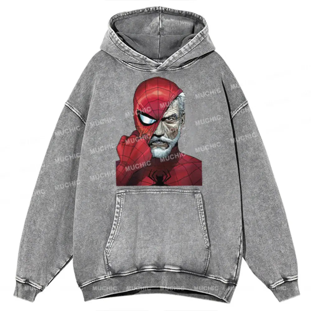 Muchic Unisex ’Spider Mask’ Retro Fashion Graphic Print Long Sleeve Hooded Sweater (T-Shirt)