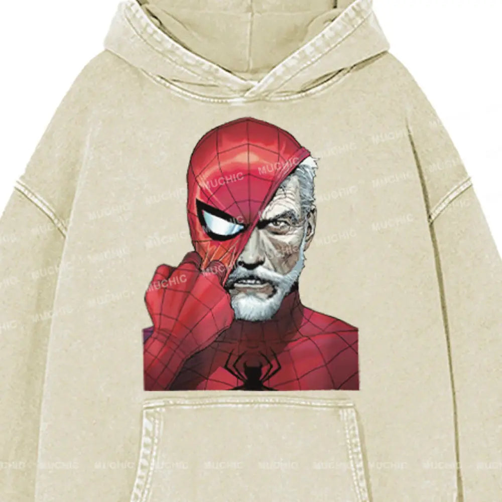 Muchic Unisex ’Spider Mask’ Retro Fashion Graphic Print Long Sleeve Hooded Sweater (T-Shirt)