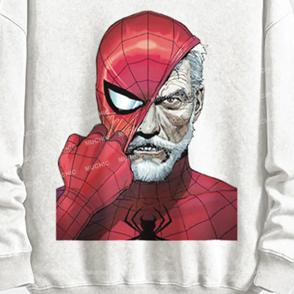 Muchic Unisex ’Spider Mask’ Retro Fashion Graphic Print Long Sleeve Hooded Sweater (T-Shirt)