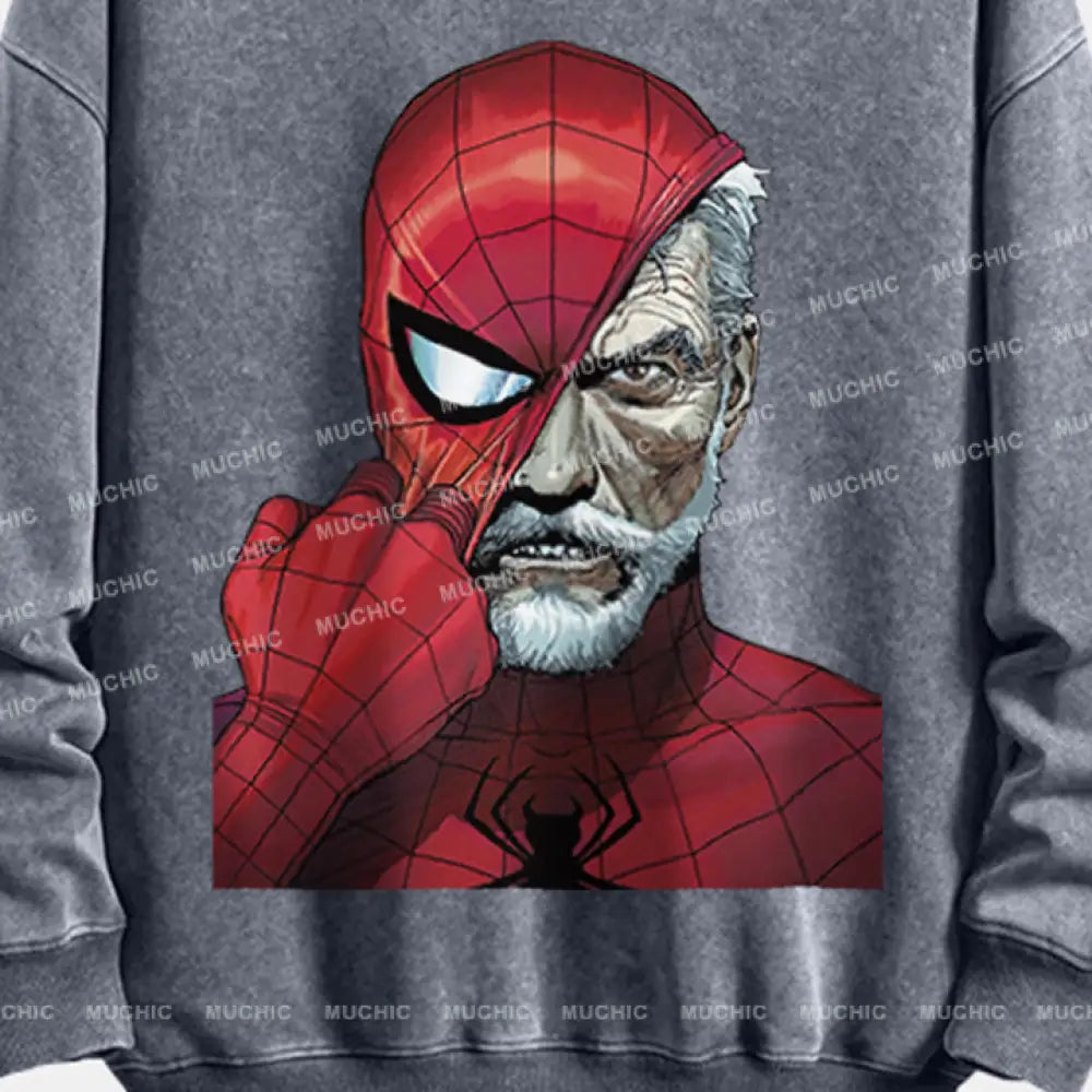 Muchic Unisex ’Spider Mask’ Retro Fashion Graphic Print Long Sleeve Hooded Sweater (T-Shirt)