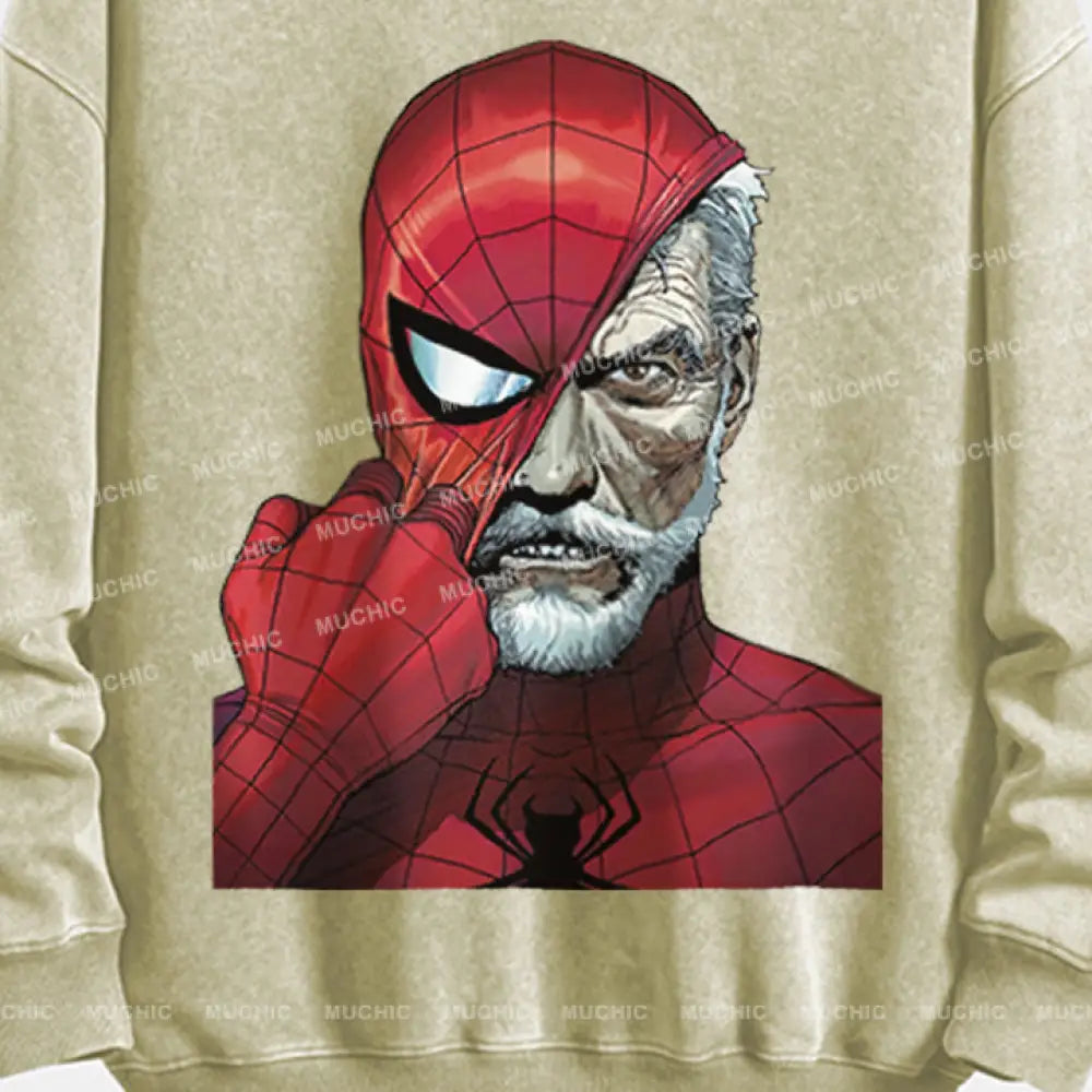 Muchic Unisex ’Spider Mask’ Retro Fashion Graphic Print Long Sleeve Hooded Sweater (T-Shirt)