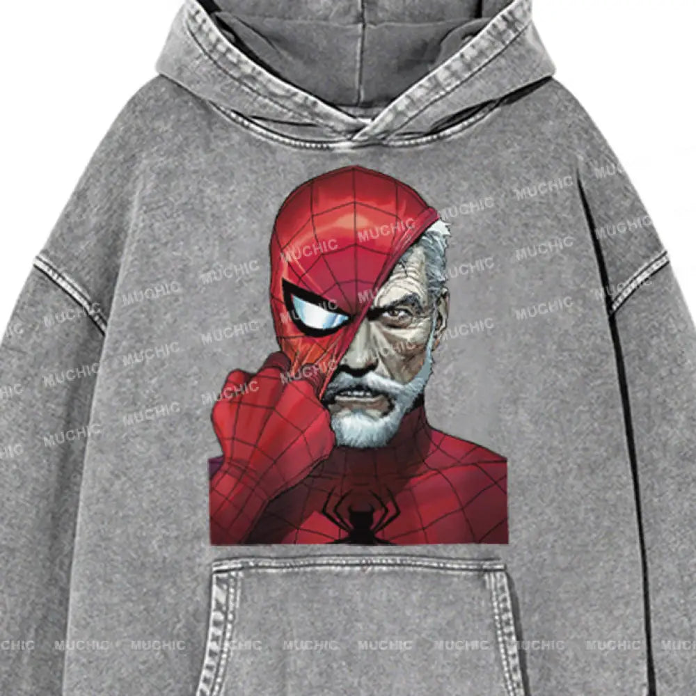 Muchic Unisex ’Spider Mask’ Retro Fashion Graphic Print Long Sleeve Hooded Sweater (T-Shirt)