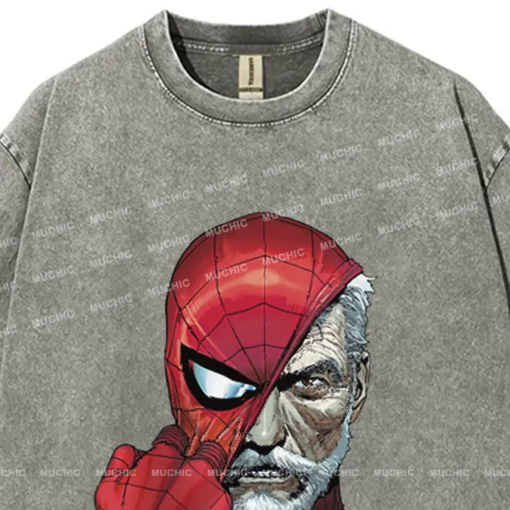 Muchic Unisex ’Spider Mask’ Retro Fashion Graphic Print Long Sleeve Hooded Sweater (T-Shirt)