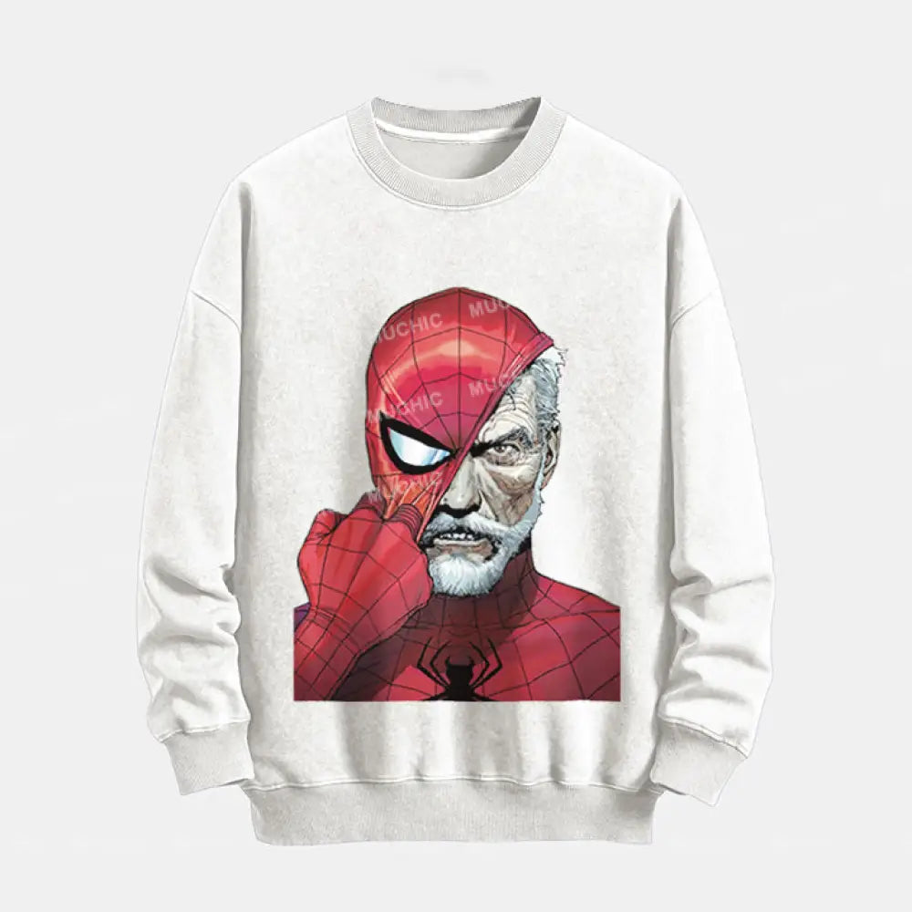 Muchic Unisex ’Spider Mask’ Retro Fashion Graphic Print Long Sleeve Hooded Sweater (T-Shirt)