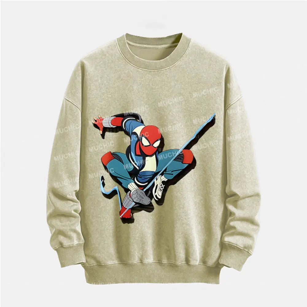 Muchic Unisex ’Spider Tiaoyue’ Funny Cartoon Retro Fashion Pattern Printed Long Sleeve Hooded