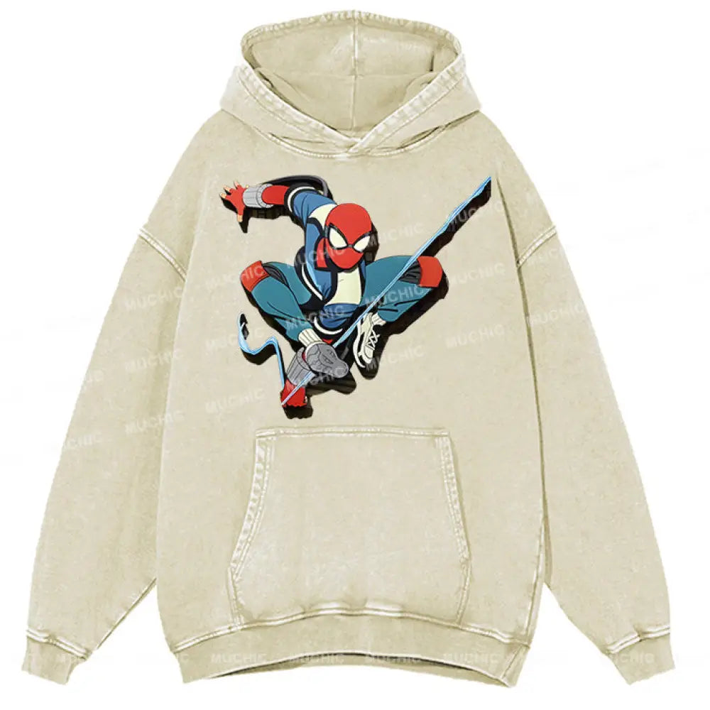 Muchic Unisex ’Spider Tiaoyue’ Funny Cartoon Retro Fashion Pattern Printed Long Sleeve Hooded