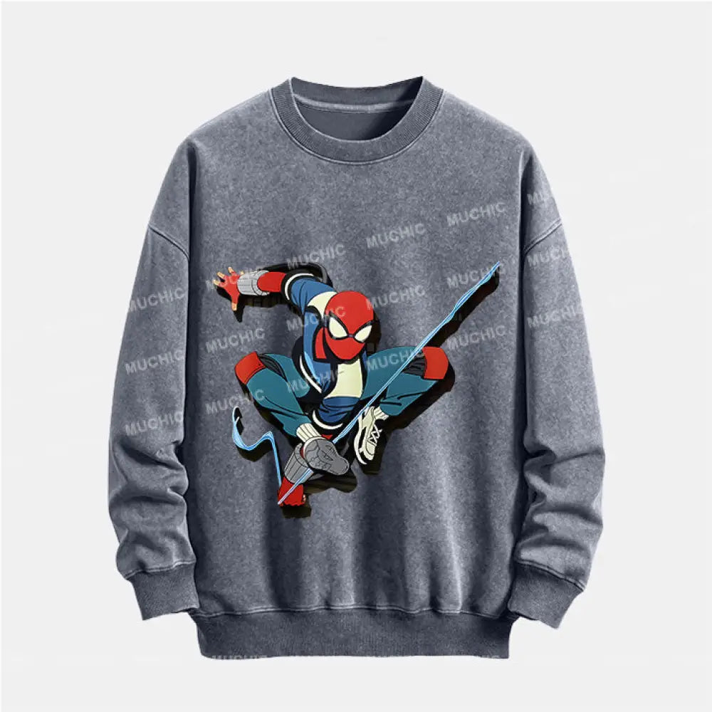 Muchic Unisex ’Spider Tiaoyue’ Funny Cartoon Retro Fashion Pattern Printed Long Sleeve Hooded