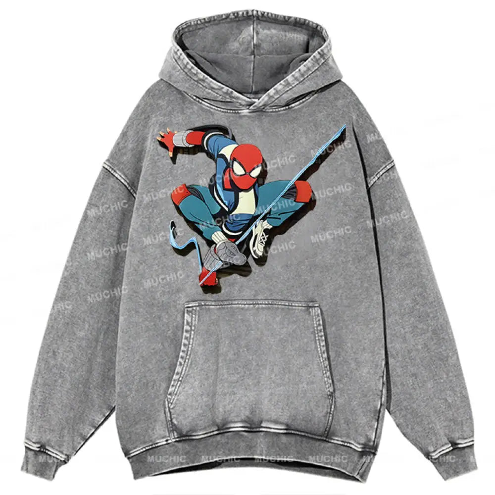 Muchic Unisex ’Spider Tiaoyue’ Funny Cartoon Retro Fashion Pattern Printed Long Sleeve Hooded