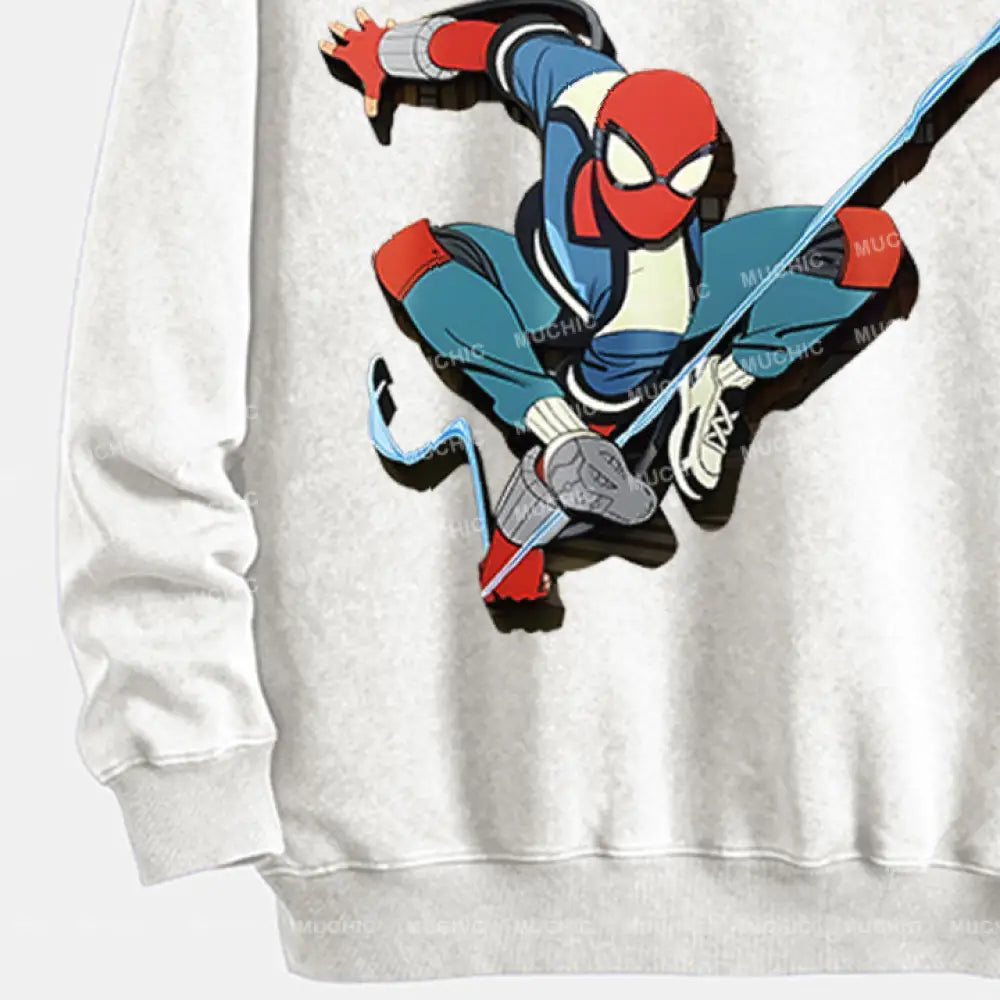 Muchic Unisex ’Spider Tiaoyue’ Funny Cartoon Retro Fashion Pattern Printed Long Sleeve Hooded