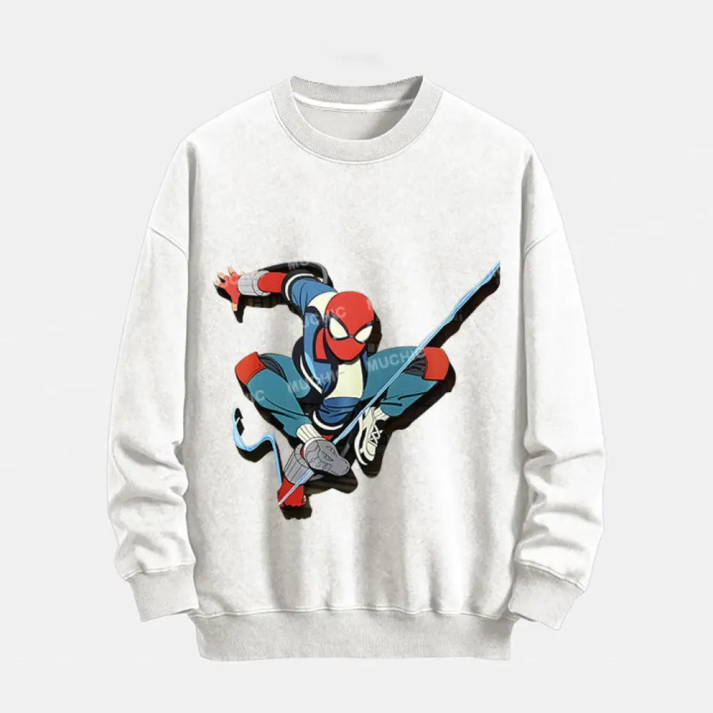 Muchic Unisex ’Spider Tiaoyue’ Funny Cartoon Retro Fashion Pattern Printed Long Sleeve Hooded