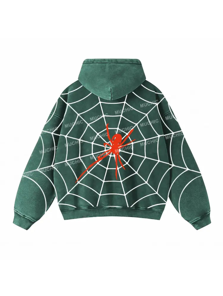 Muchic Unisex ’Spider Web All Over’ Fashion Graphic Print Long Sleeve Hoodie Hoodies-Sweatshirts