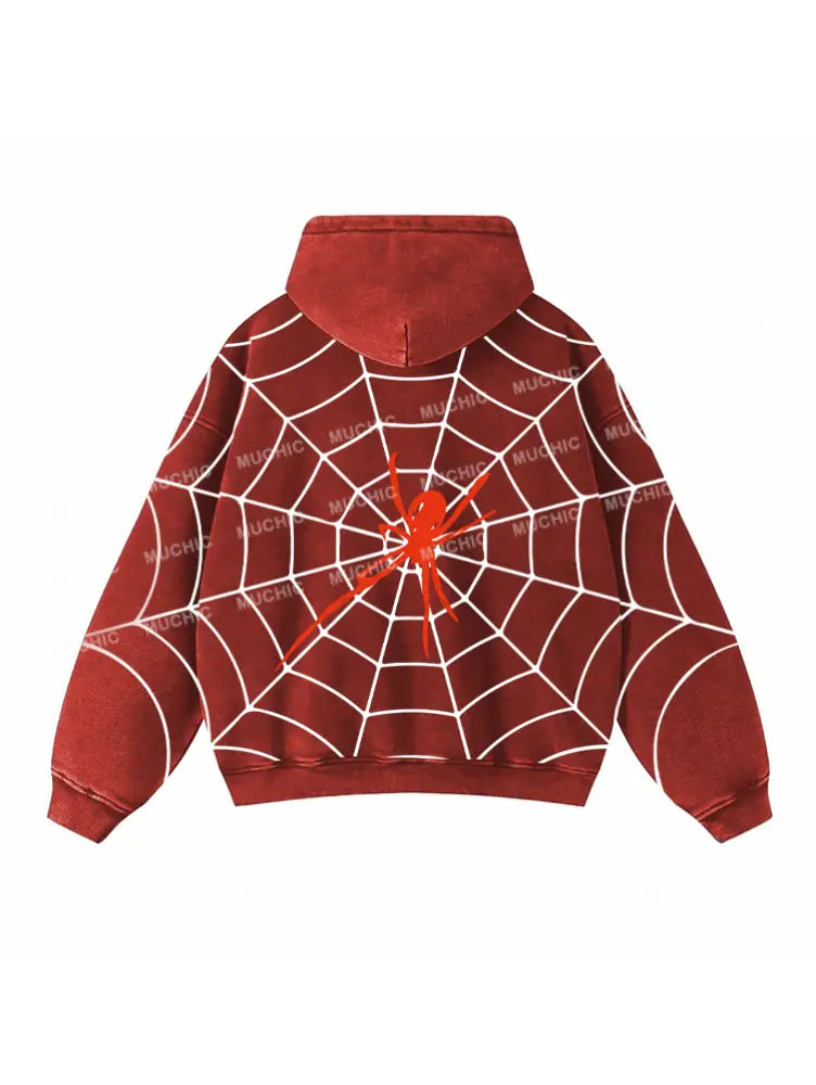 Muchic Unisex ’Spider Web All Over’ Fashion Graphic Print Long Sleeve Hoodie Hoodies-Sweatshirts