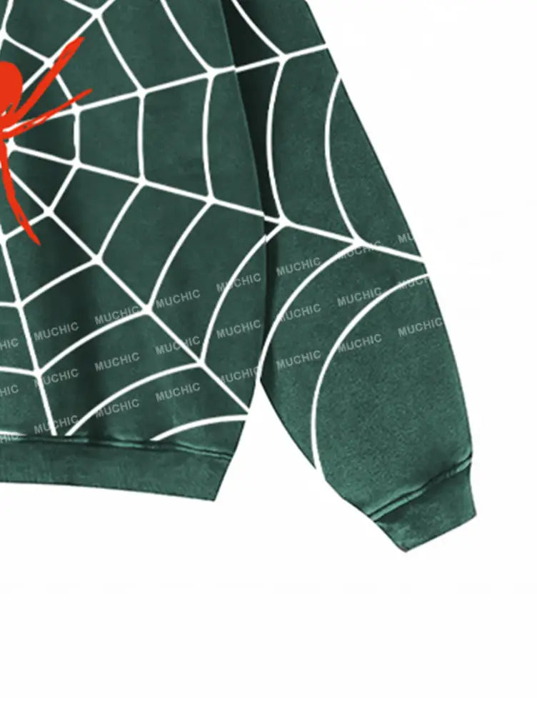 Muchic Unisex ’Spider Web All Over’ Fashion Graphic Print Long Sleeve Hoodie Hoodies-Sweatshirts