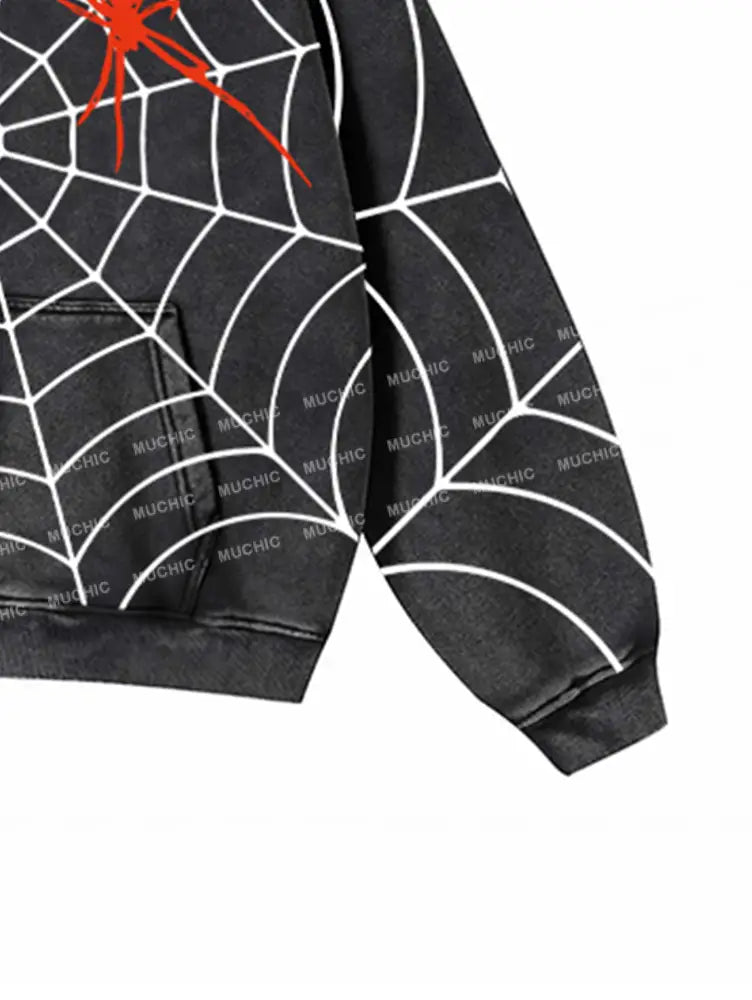 Muchic Unisex ’Spider Web All Over’ Fashion Graphic Print Long Sleeve Hoodie Hoodies-Sweatshirts