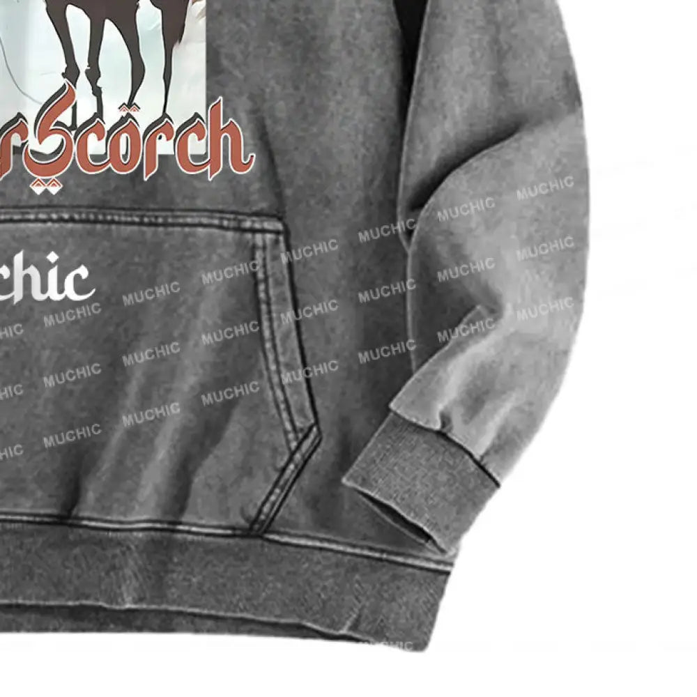 Muchic Unisex Summer Scorch Washed Graphic Long Sleeve Hoodie Hoodies-Sweatshirts