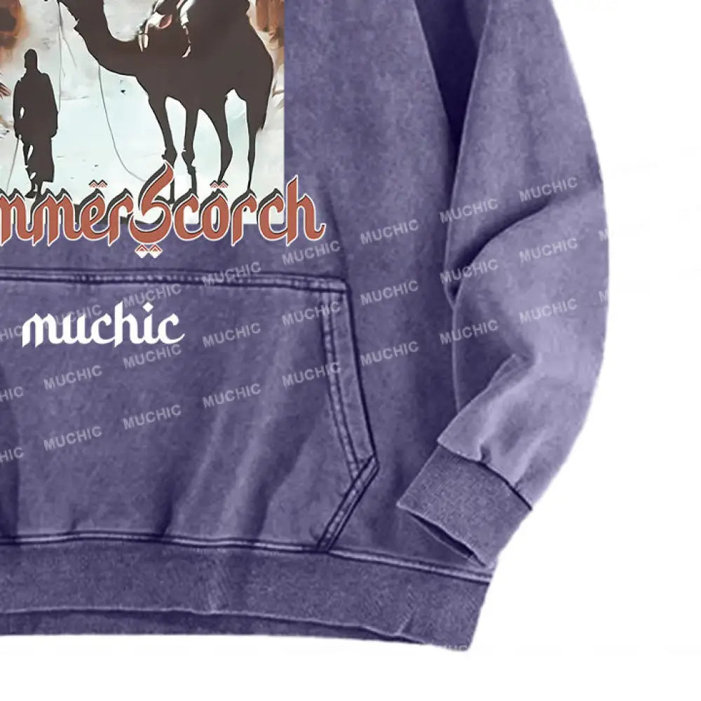 Muchic Unisex Summer Scorch Washed Graphic Long Sleeve Hoodie Hoodies-Sweatshirts