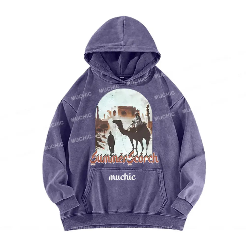 Muchic Unisex Summer Scorch Washed Graphic Long Sleeve Hoodie Purple / S Hoodies-Sweatshirts