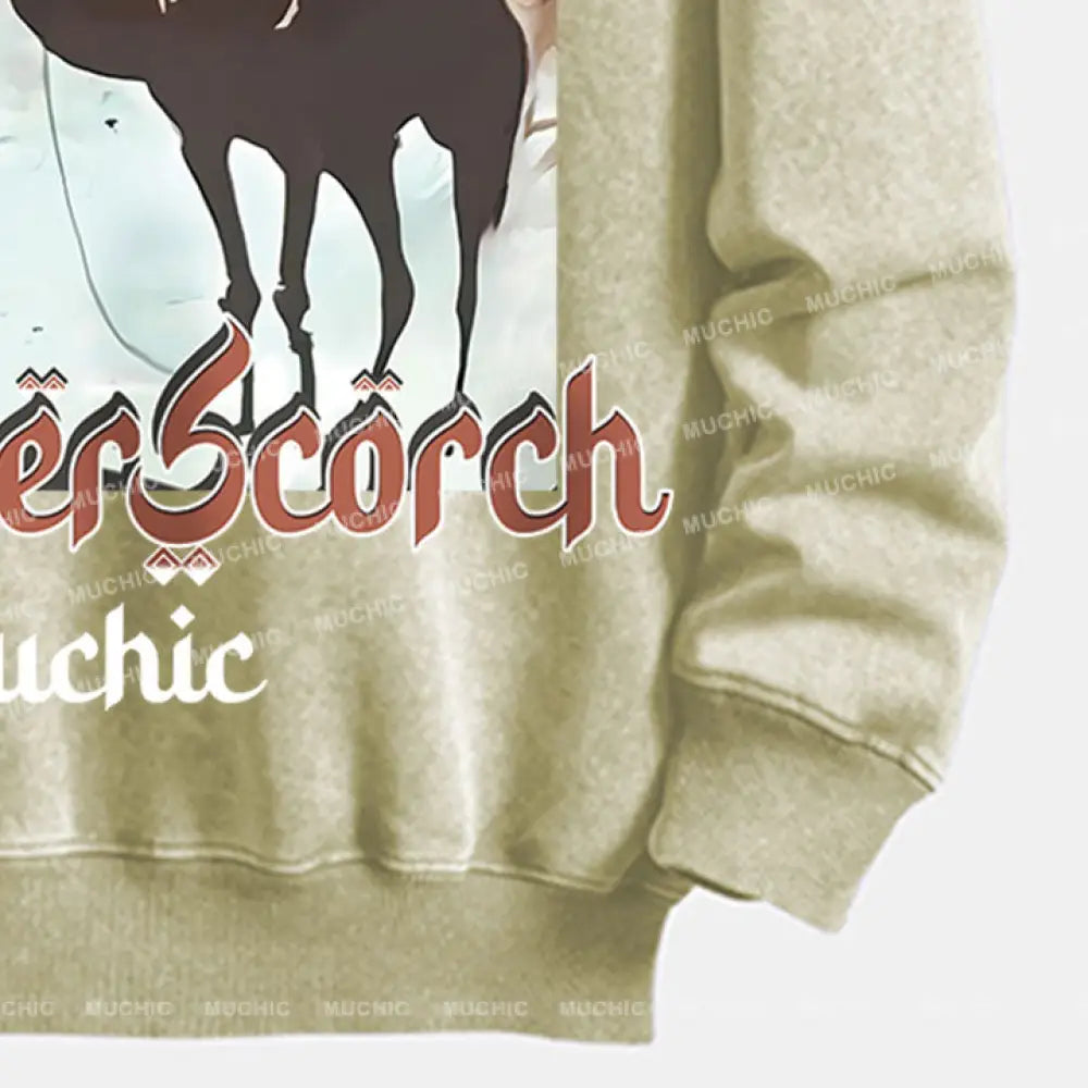 Muchic Unisex Summer Scorch Washed Graphic Print Long Sleeve Crewneck Sweatshirt Hoodies-Sweatshirts