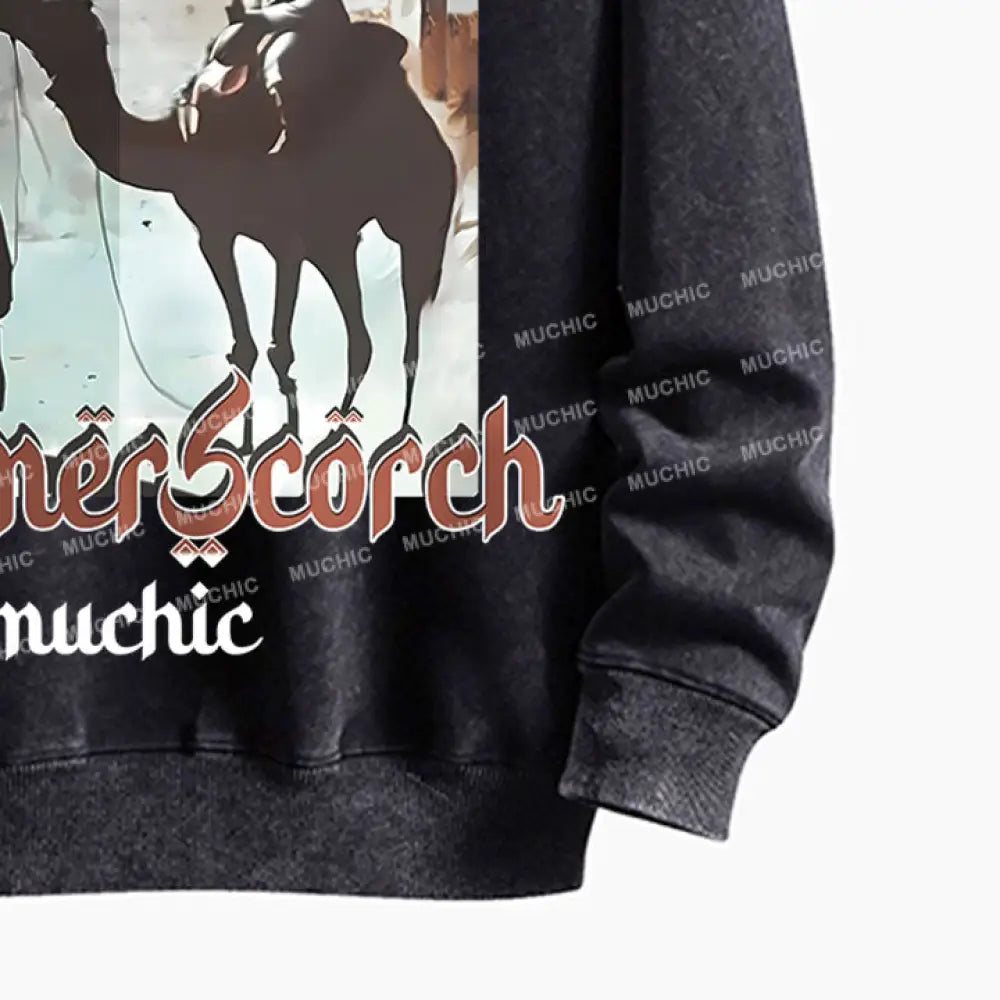 Muchic Unisex Summer Scorch Washed Graphic Print Long Sleeve Crewneck Sweatshirt Hoodies-Sweatshirts