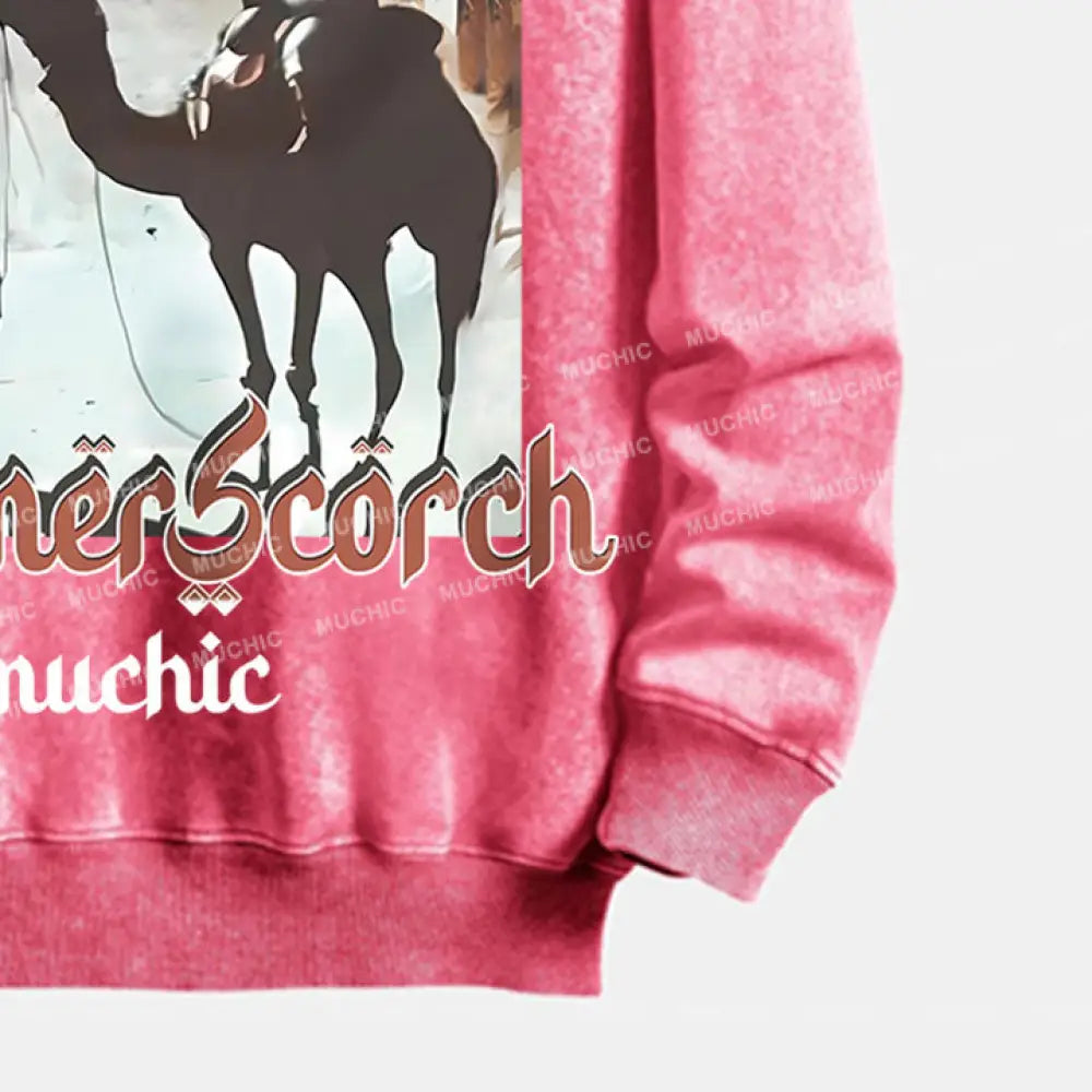 Muchic Unisex Summer Scorch Washed Graphic Print Long Sleeve Crewneck Sweatshirt Hoodies-Sweatshirts