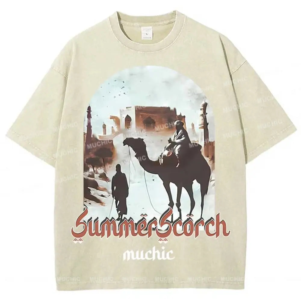 Muchic Unisex ’Summer Scorch’ Washed Graphic Short Sleeve Tee Apricot / S T-Shirts