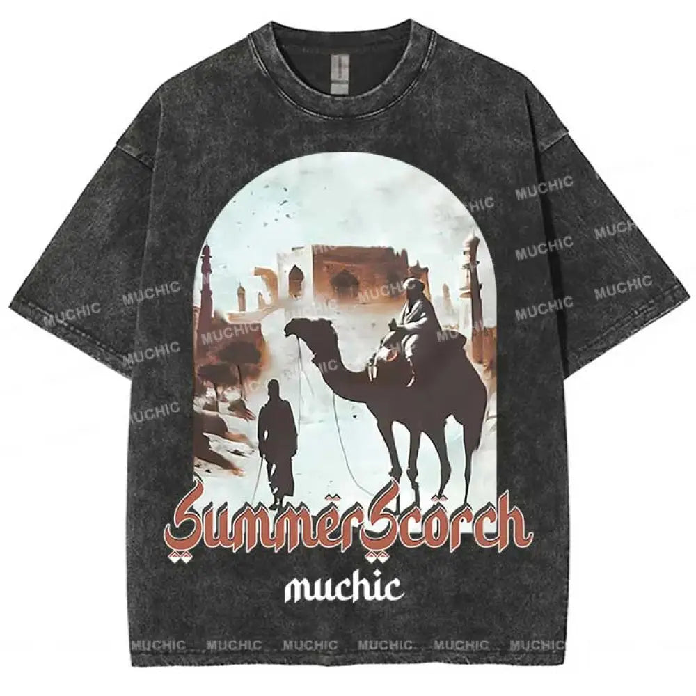 Muchic Unisex ’Summer Scorch’ Washed Graphic Short Sleeve Tee Black / S T-Shirts