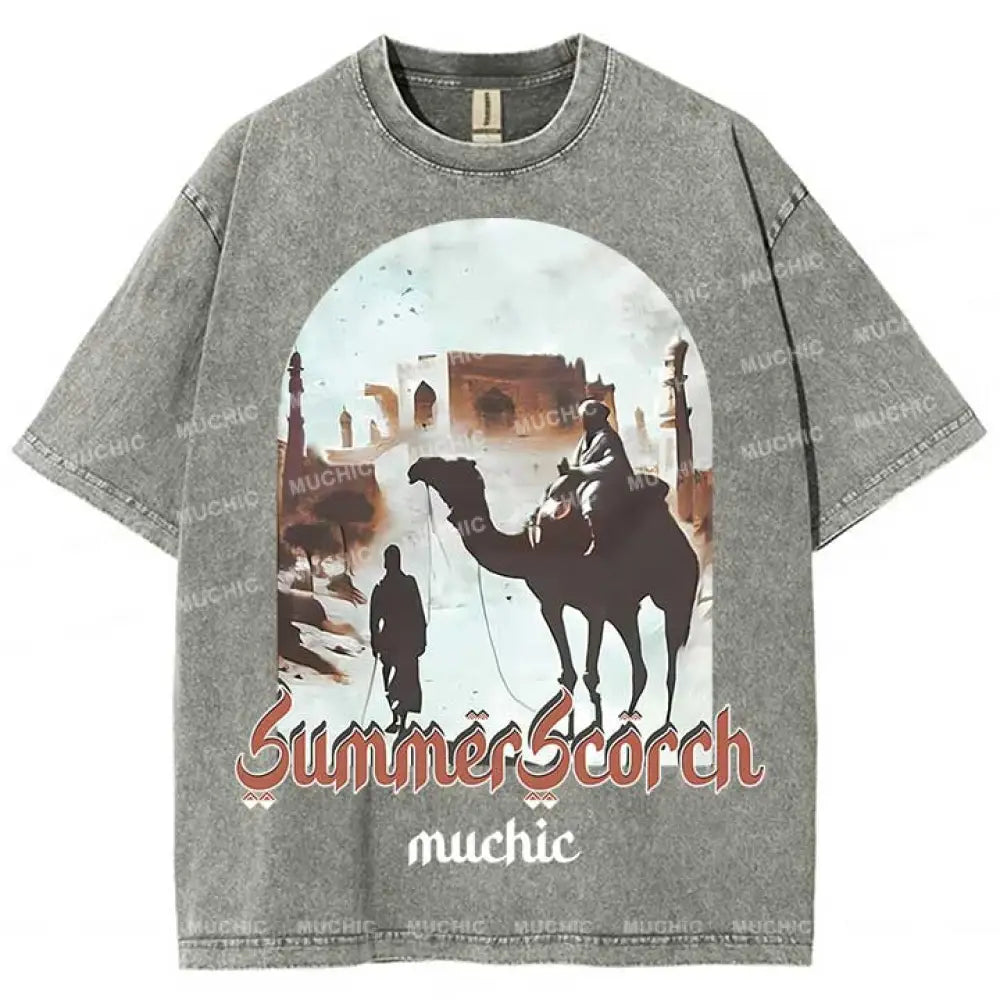 Muchic Unisex ’Summer Scorch’ Washed Graphic Short Sleeve Tee Gray / S T-Shirts