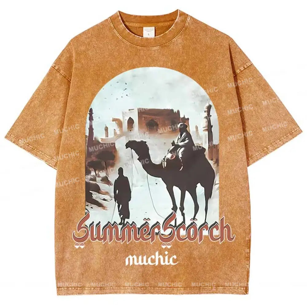 Muchic Unisex ’Summer Scorch’ Washed Graphic Short Sleeve Tee Orange / S T-Shirts