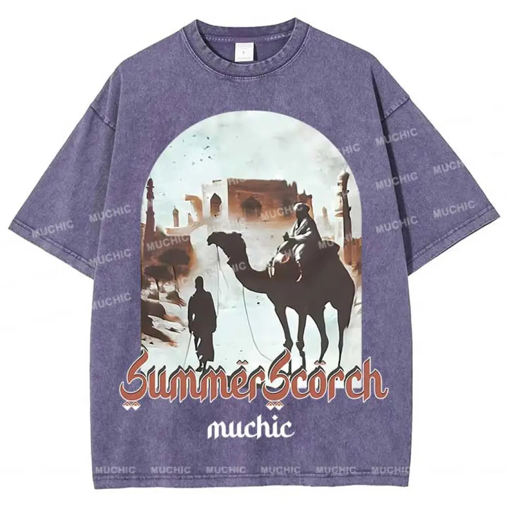 Muchic Unisex ’Summer Scorch’ Washed Graphic Short Sleeve Tee Purple / S T-Shirts