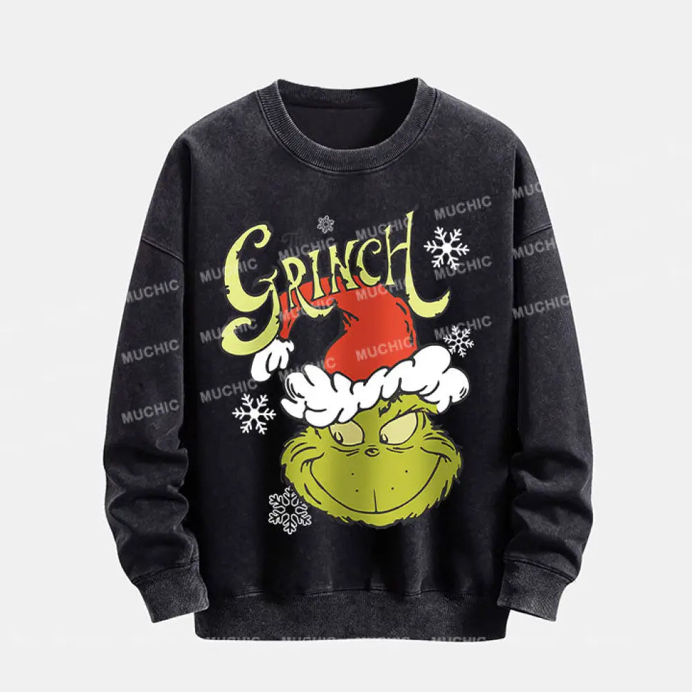 Muchic Unisex ’The Grinch’ Funny Christmas Cartoon Retro Fashion Graphic Print Long Sleeve