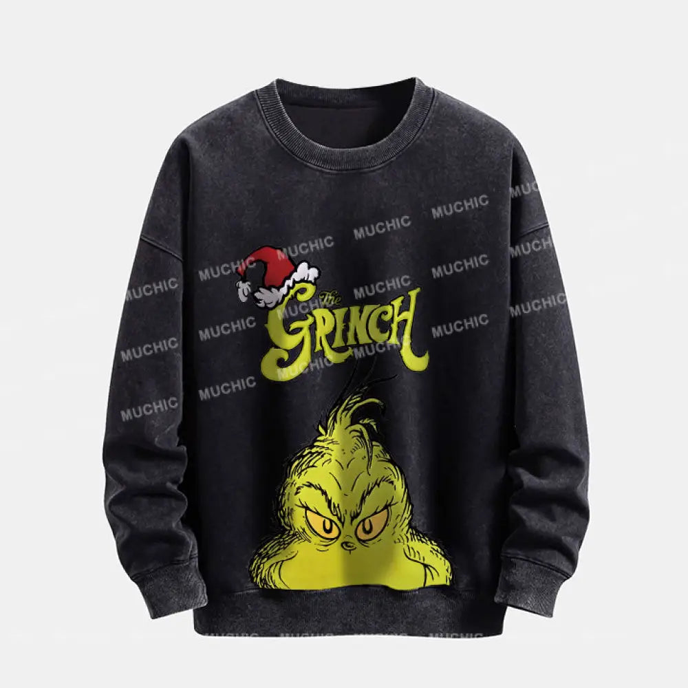 Muchic Unisex ’The Grinch’ Funny Christmas Cartoon Retro Fashion Graphic Print Long Sleeve