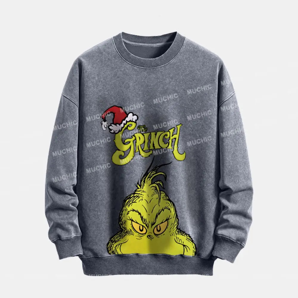 Muchic Unisex ’The Grinch’ Funny Christmas Cartoon Retro Fashion Graphic Print Long Sleeve