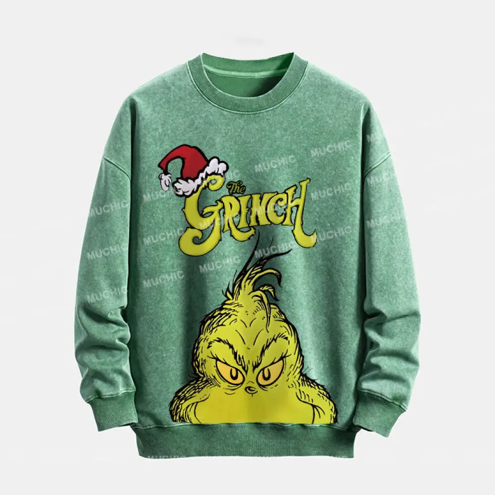 Muchic Unisex ’The Grinch’ Funny Christmas Cartoon Retro Fashion Graphic Print Long Sleeve