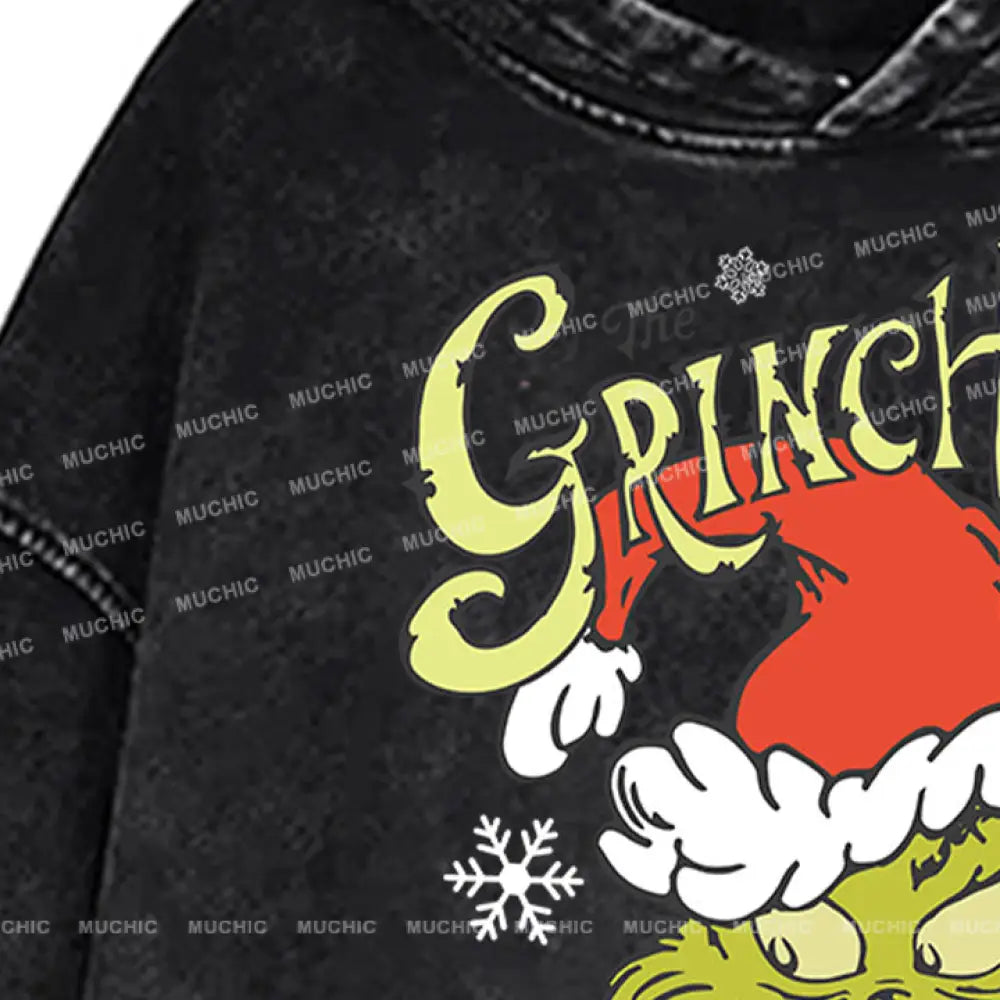 Muchic Unisex ’The Grinch’ Funny Christmas Cartoon Retro Fashion Graphic Print Long Sleeve